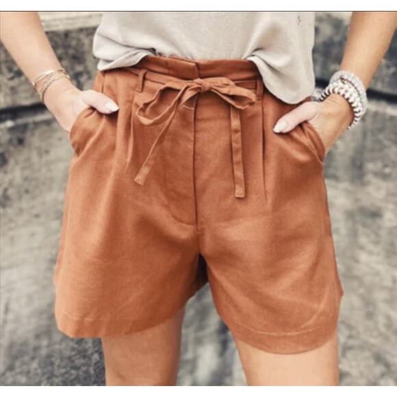 Deluc Helga Chestnut Tie High Waisted Shorts Size Large - Picture 1 of 5